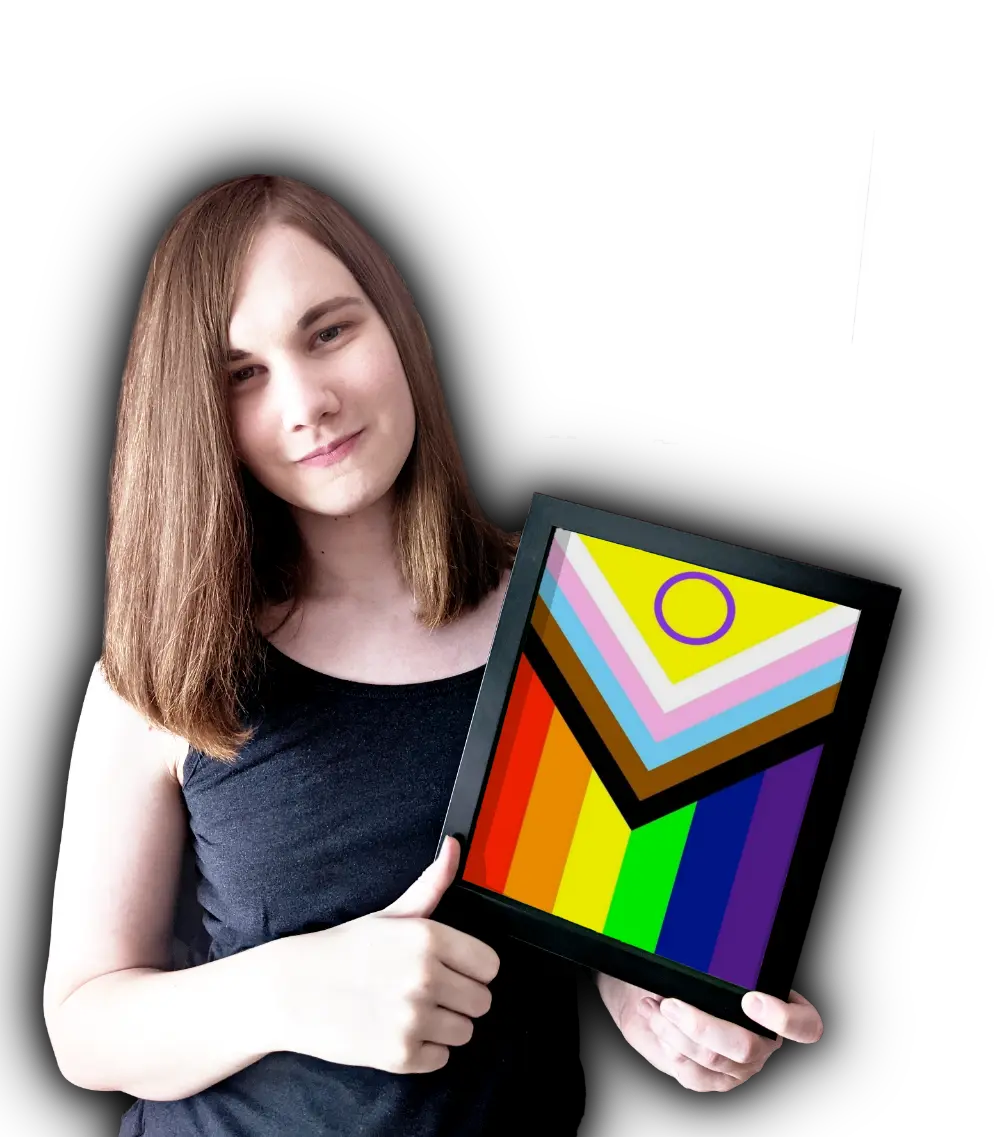 Nessi mit einer Progess-Prideflag